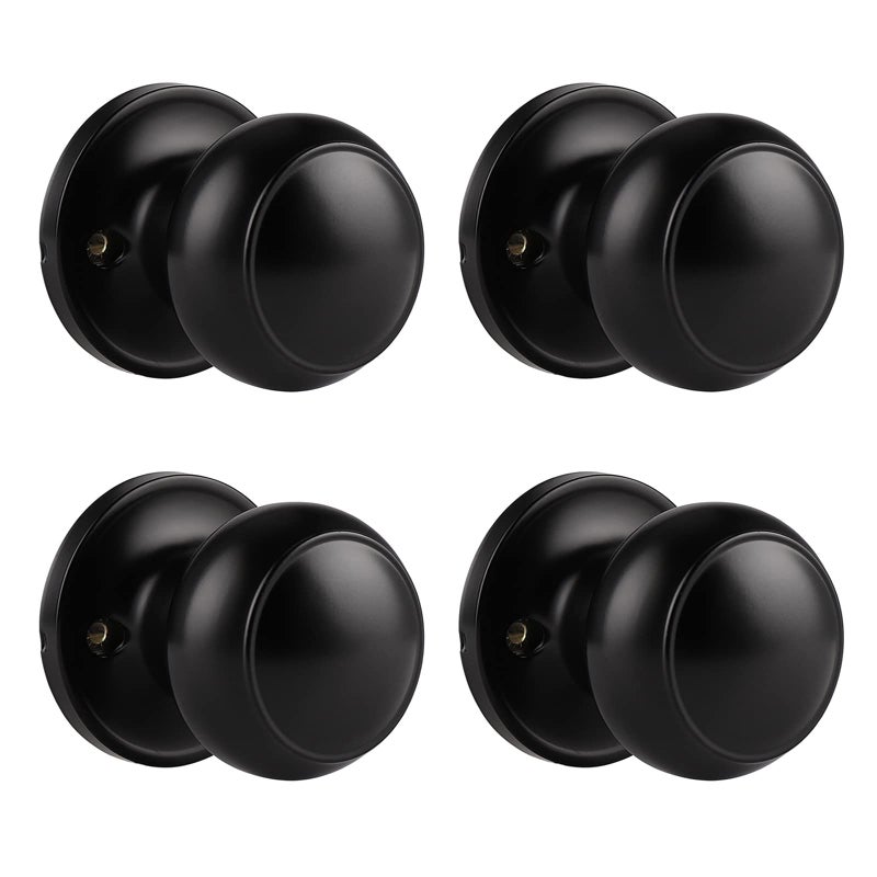 Probrico Door Knob One Side 4 Pack  Fake Door Handles Dummy Function for Closet French Doors  Matte Black Finish Inactive Levers  Flat Ball Knob - Image 1
